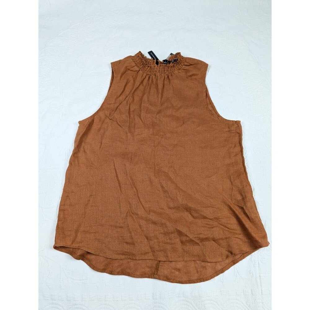 NWT Harve Bernard Blouse Top Women's Large Pure Linen Sleeveless brown tone